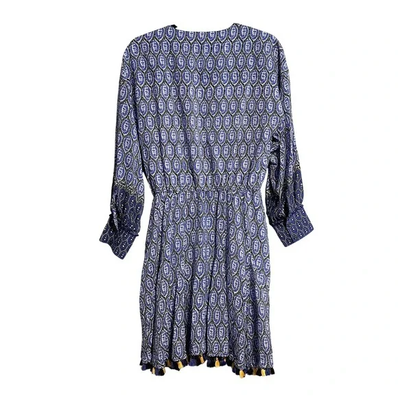 Derek Lam 10 Crosby Cassia Printed Tassel Hem Dress Boho Blue Size 6 - Picture 4 of 13